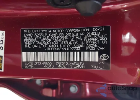 2022 Toyota Corolla Le z USA, uszkodzony, nr VIN JTDEPMAEXNJ197733